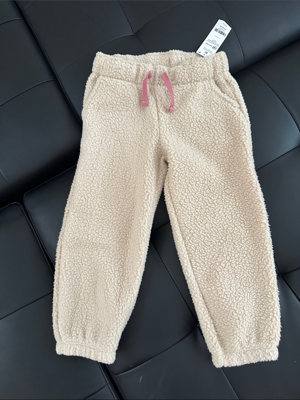 OshKosh B'gosh Cream Sherpa Joggers with Pink Drawstring